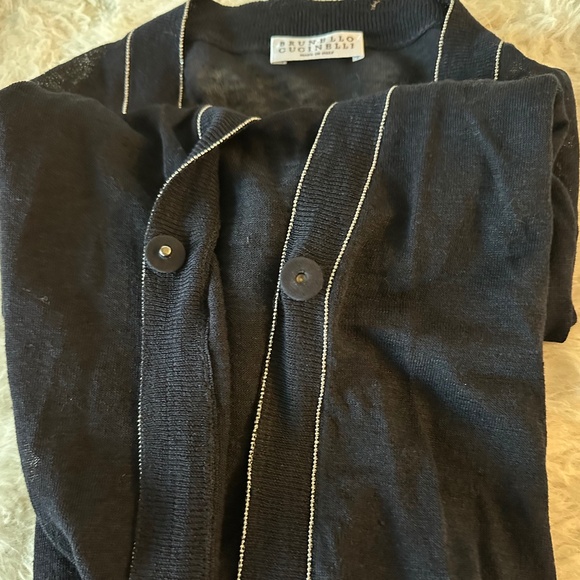 A BLACK SHEER TINY JEWELED PIPING LIGHTWEIGHT OVERLAY CARDIGAN - Picture 5 of 5